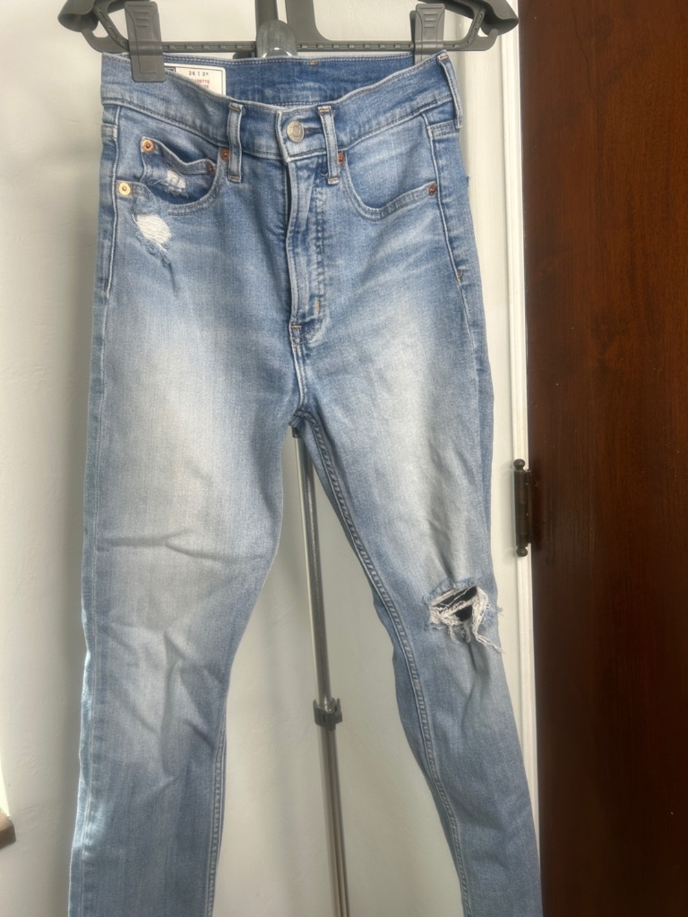 GAP Light Blue Cigarette High Rise Distressed Jeans Denim